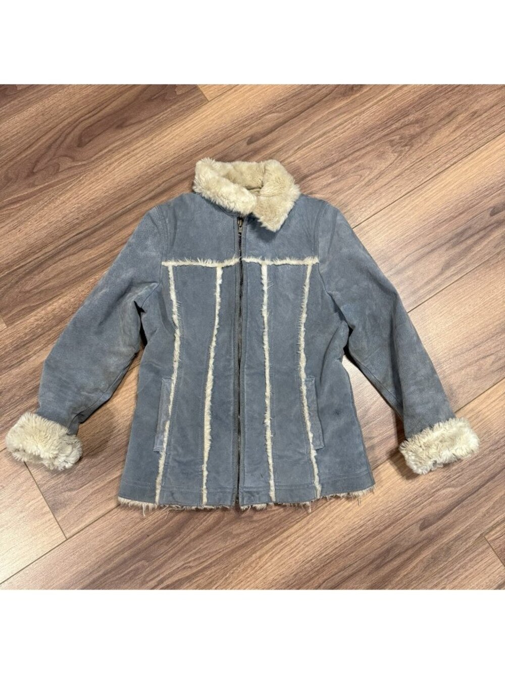 Vintage Wilsons Leather Kits Fur Lined Coat Size Youth XL Blue
